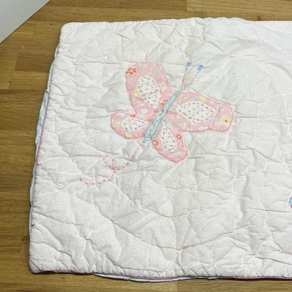 Pottery Barn Kids Pale Pink Floral Butterfly & Flower Quilted Pillow Sham